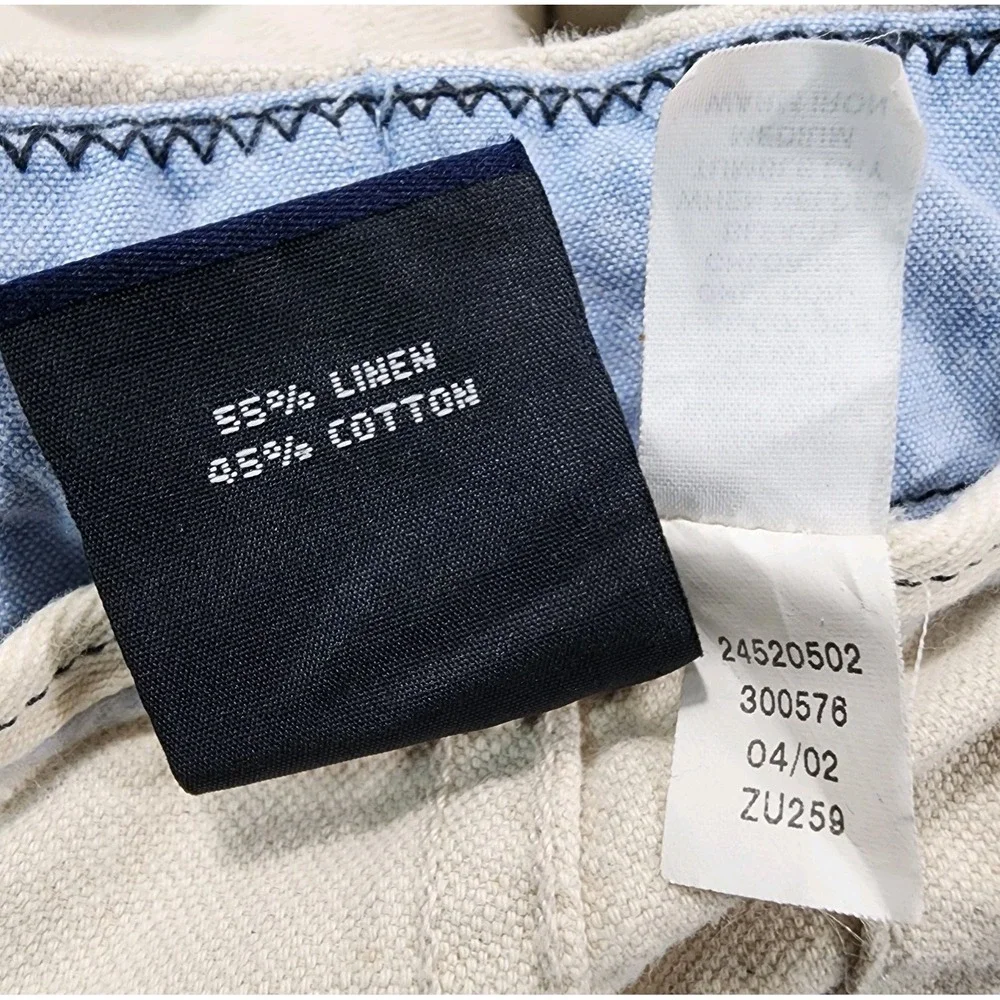 GAP Pants Mens L Beige Linen Blend Roll Tab Hem Coastal Beach Casual Y2K